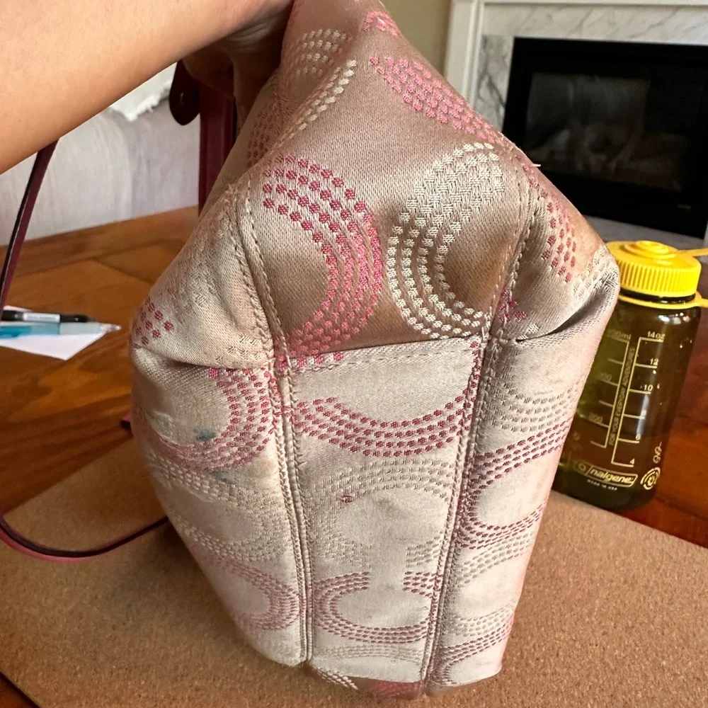 Coach Ashley Dotted OP Art Signature Shoulder Bag, Cream/Pretty Pink, GUC - Picture 9 of 16
